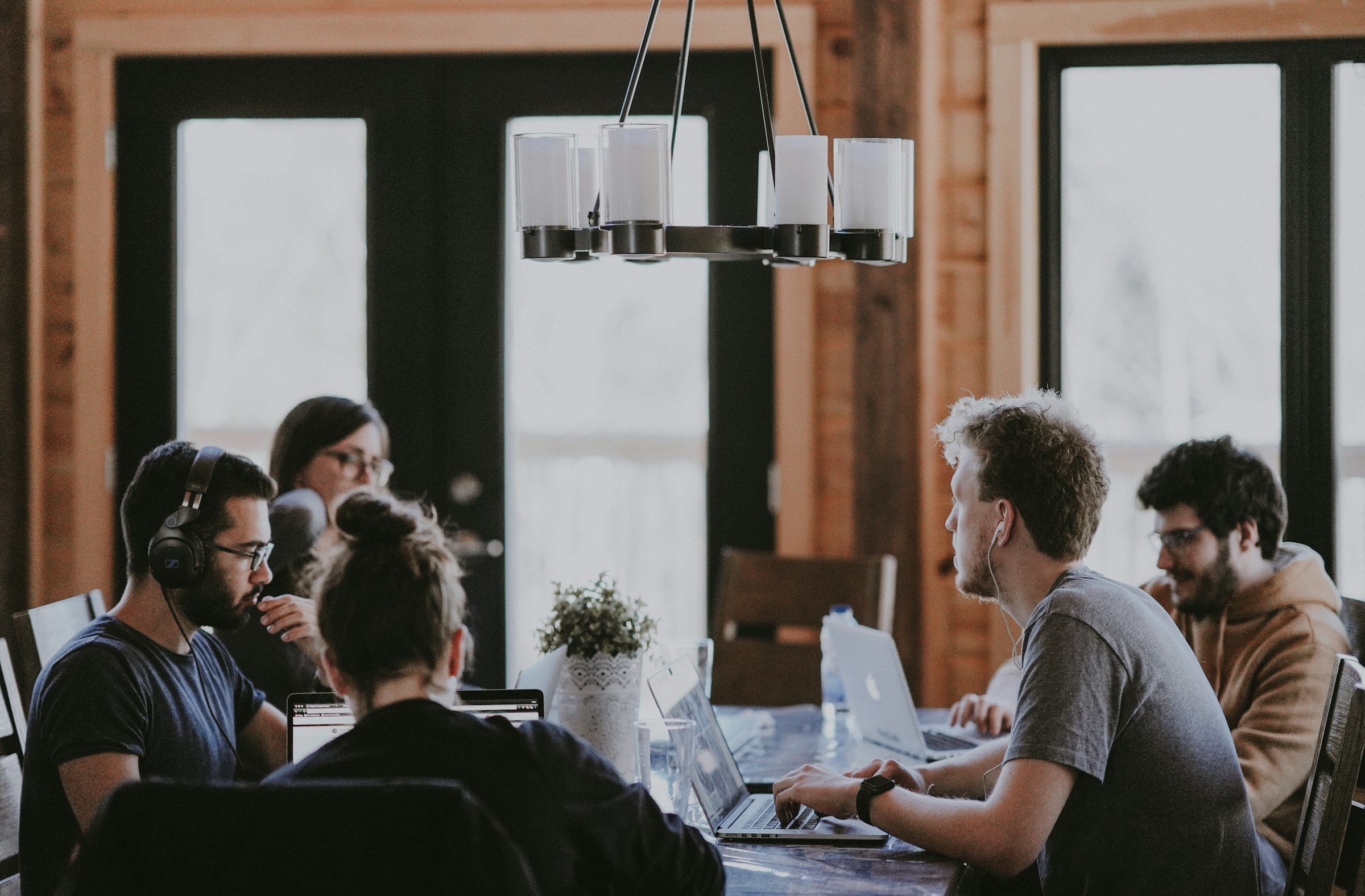 Team working together around a table