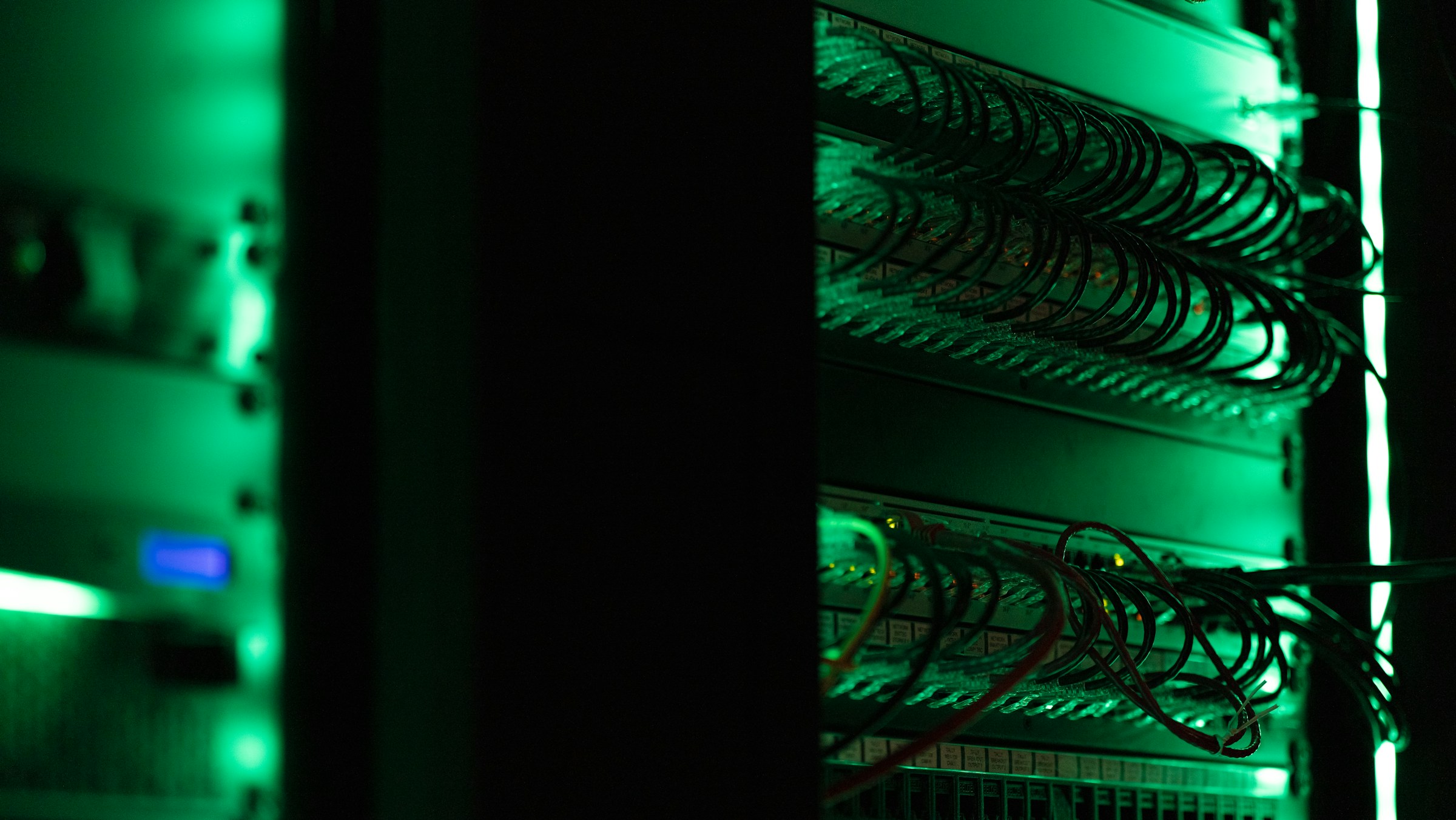 Rack of server equipment in a data room